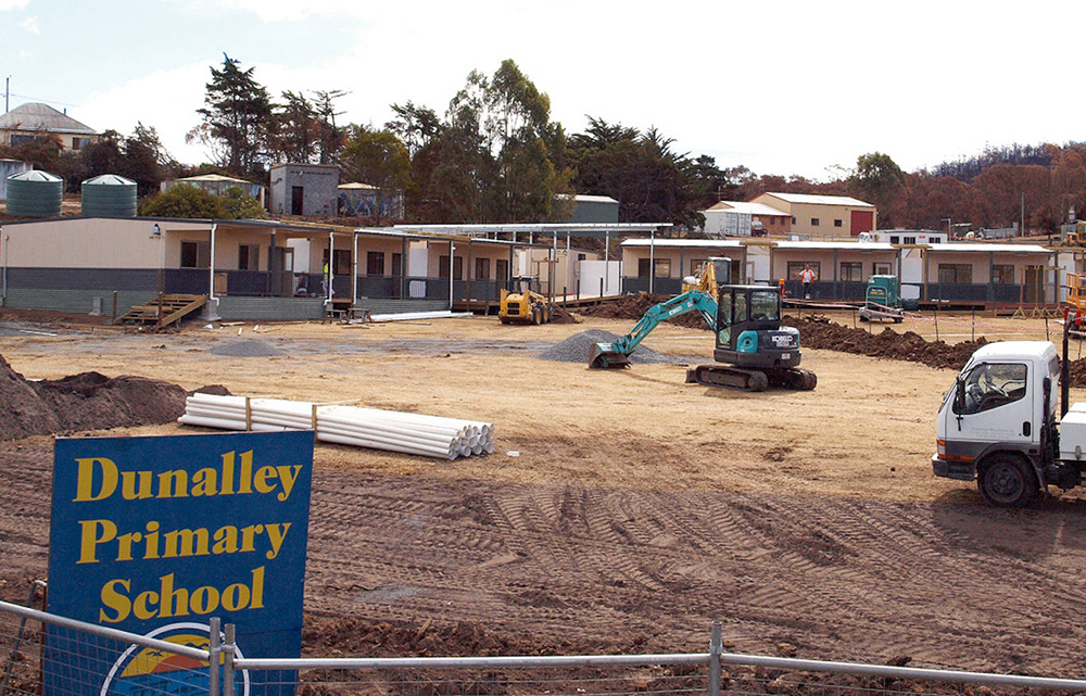 construction of the temporary Dunalley primary school